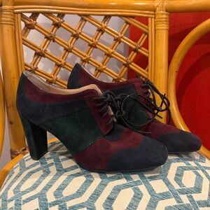 Sacha London Burgundy and Green Lace-Up Heels